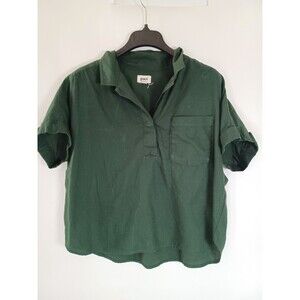 Pact Organic Cotton Popover Shirt Large Pine Green Boxy Oversized Sustainable